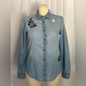 Embroidered Denim Button-Up Shirt